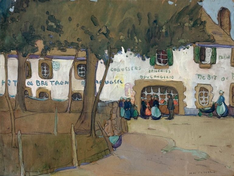 JANE PETERSON (1876&ndash;1965), &quot;Old Inn, Britanny,&quot; c. 1910. Watercolor and gouache on paper, 18 x 24 in.