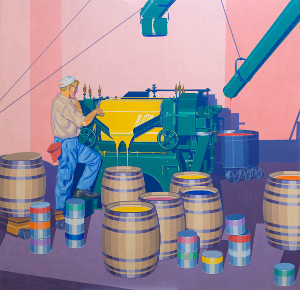 Winold Reiss (1886–1953), "Original Painting for Cincinnati Union Terminal Mosiac: Ault and Wiborg (Inks and Varnishes)," 1930–31. Oil on muslin, 111 x 116 in.