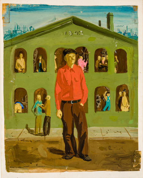 HONOR&Eacute; SHARRER (1920&ndash;2009), &quot;Study for 'Tribute to the American Working People,'&quot;&nbsp;about 1951. Oil on paper, 9 1/4 x 7 1/2 in.