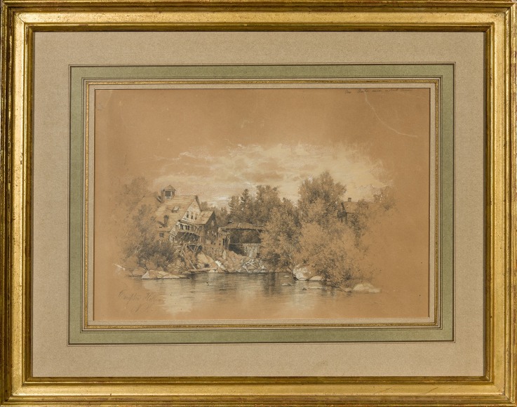 WORTHINGTON WHITTREDGE (1820&ndash;1910), &quot;View at Compton Hollow, New Hampshire,&quot; about 1875&ndash;77. Graphite drawing heightened with Chinese white, 9 1/16 x 13 3/16 in. (sight size). Showing French mat and gilded drawings frame.