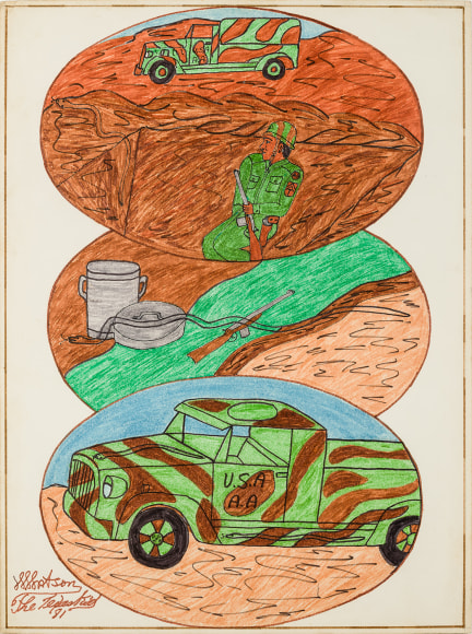 Willard Watson, aka &quot;The Texas Kid&quot; (1921&ndash;1955), &quot;The Camouflage Snake,&quot;&nbsp;1981. Colored marker and pencil on board, 20 x 15 in.