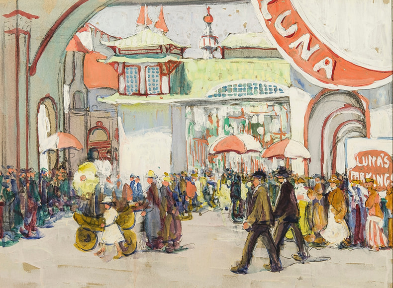 JANE PETERSON (1876–1965), "Luna Park," about 1918. Charcoal and gouache on paper, 18 x 24 in.