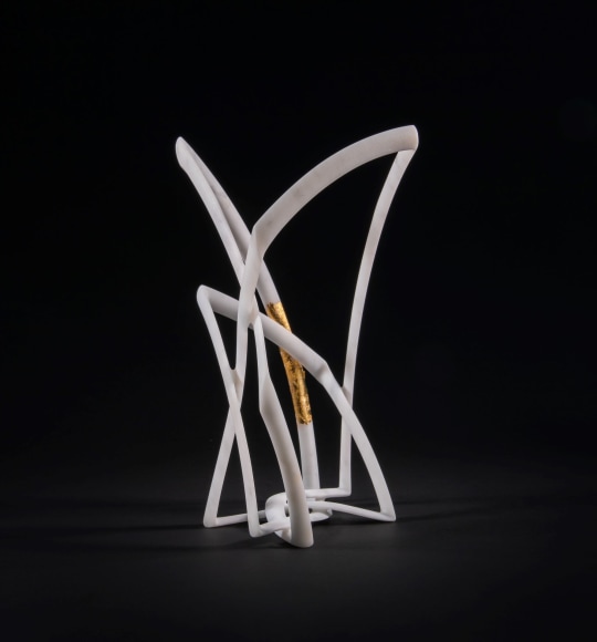 Elizabeth Turk (b. 1961), Passage 5, 2023, Marble and gold leaf, 9 1/2 x 4 1/2 x 4 1/2 in.