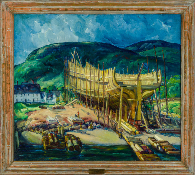 ABRAHAM LEON KROLL (1884&ndash;1974), &quot;Building the Ship,&quot; 1916. Oil on canvas, 46 x 52 in. Showing original gilded frame.