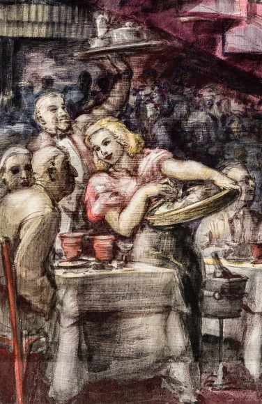 REGINALD MARSH (1898&ndash;1954), Cabaret, 1938. Tempera and pencil on gessoed panel, 35 3/4 x 23 3/4 in., unframed.