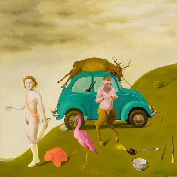 HONORÉ SHARRER (1920–2009), Afternoon of a Satyr, 1989. Oil on canvas, 20 x 19 7/8 in.