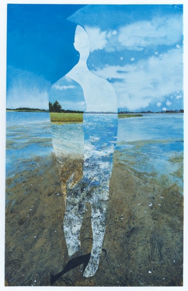 a watercolor painting by Colin Hunt of a silhouette's void in a landscape