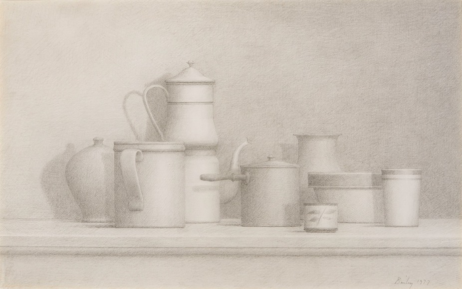 William Bailey (1920&ndash;2020), &quot;Stil Life,&quot; 1977. Pencil on paper, 15 x 22 1/2 in.