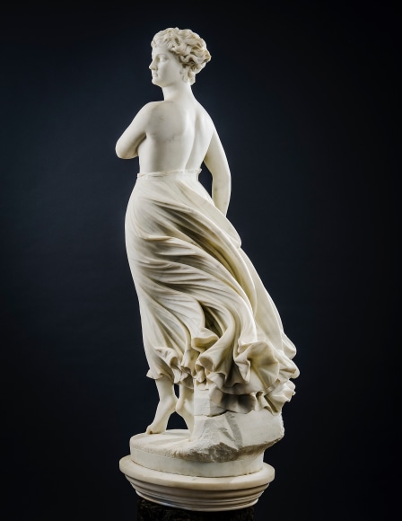 THOMAS RIDGEWAY GOULD (1818&ndash;1881), &quot;The West Wind,&quot; 1874. Marble, 48 in. high, on original marble pedestal, 33 in. high
