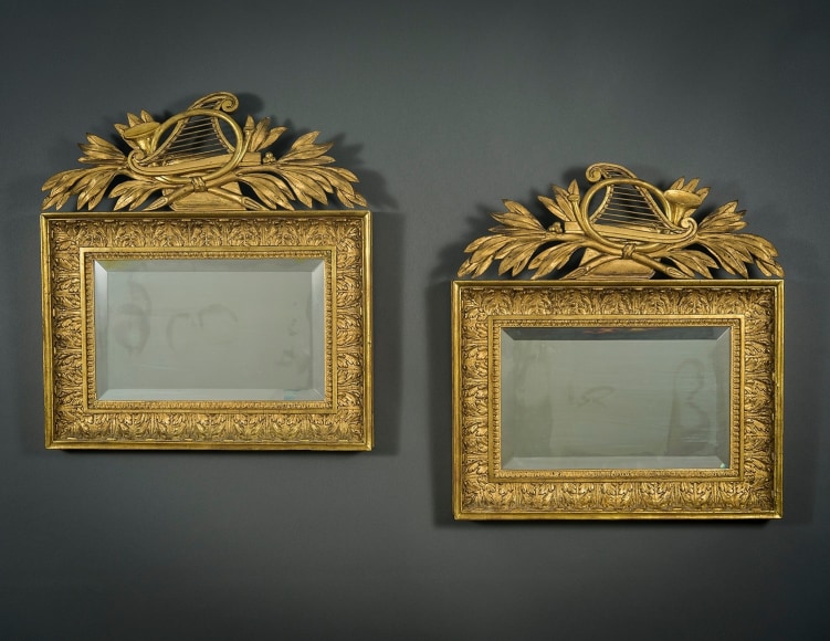 Pair Neo-Classical Mirrors with Musical Trophies, about 1830