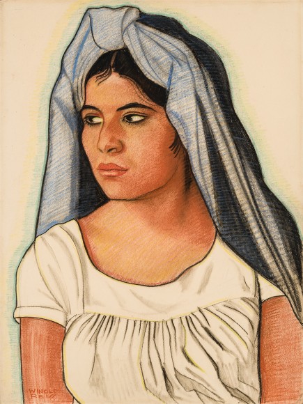 WINOLD REISS (1886–1953), "Mexican Girl," 1920. Conté crayon and colored pencil on paper, 19 7/8 x 14 7/8 in.