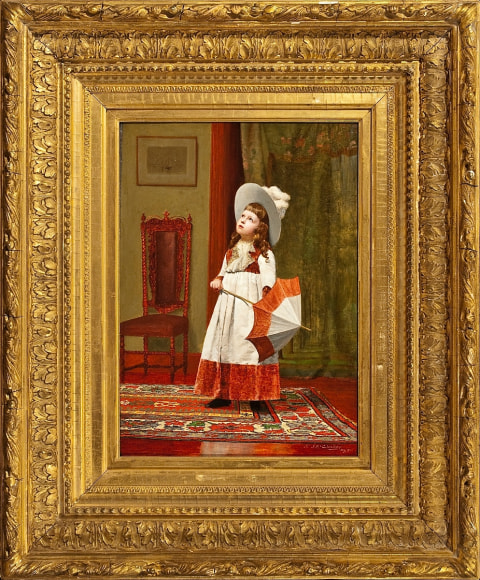 ALBERTA BINFORD MCCLOSKEY (about 1855–1911)  Eleanor  Oil on panel, 14 x 10 in. Showing gilded original frame.