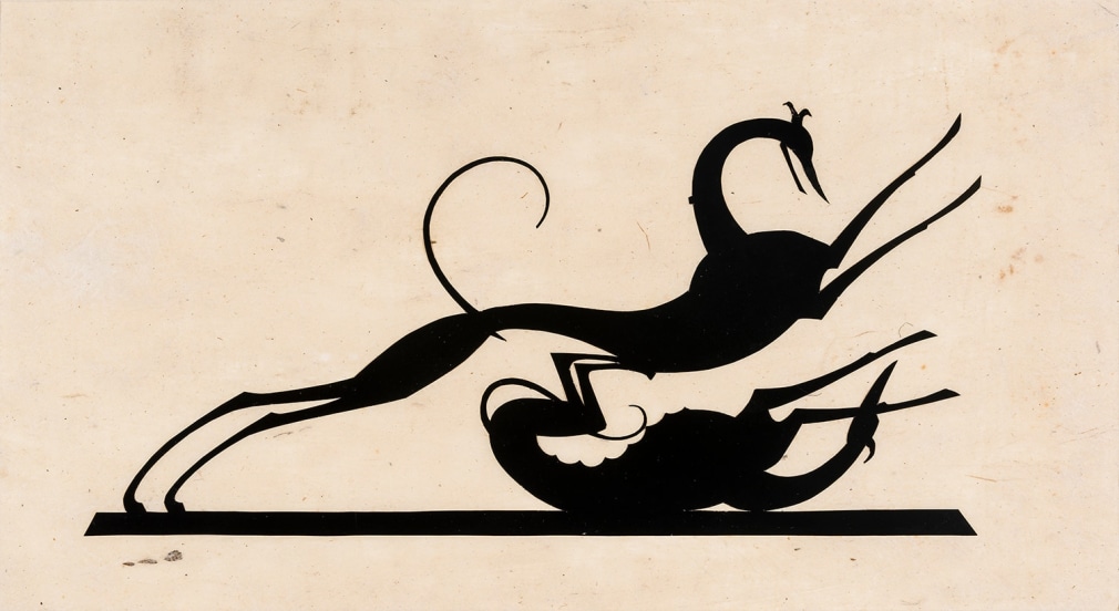HUNT DIEDERICH (1884–1953), "Greyhounds Playing." Paper cutout, 6 x 11 in.