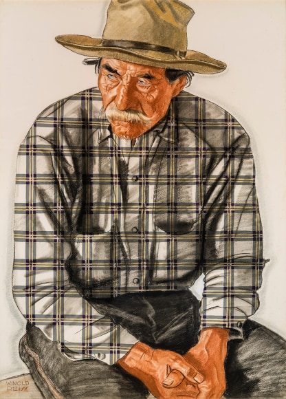 WINOLD REISS (1886–1953), "Henry (White Dog) Whitford," c. 1931. Mixed media on Whatman board, 30 x 22 in.