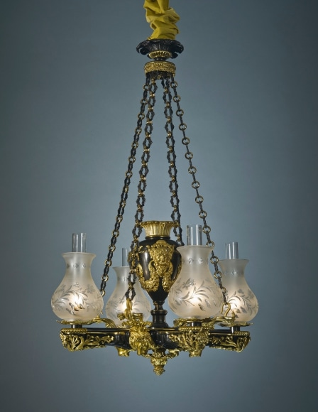 &quot;Pair Four-Light Argand Chandeliers,&quot; about 1825. Attributed to Johnston Brookes &amp; Co., London (active 1814&ndash;35).