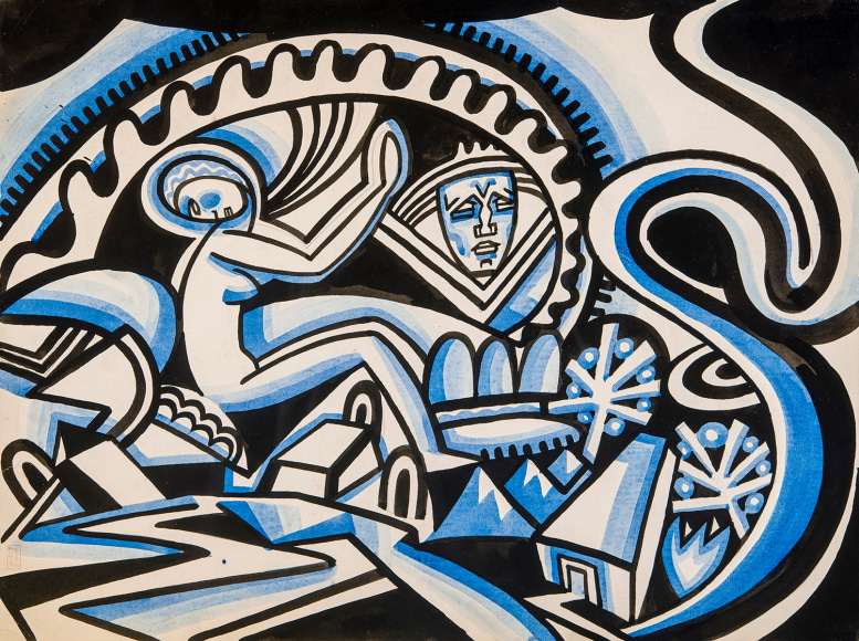 WINOLD REISS (1886–1953), "Untitled." Ink on paper, 14 7/8 x 19 7/8 in.