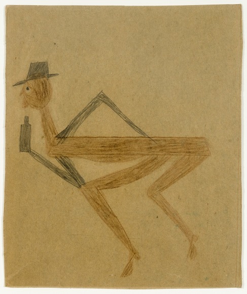 Bill Traylor (1854&ndash;1949)  Flat-backed Drinker (Drunken Chicken Walk),&nbsp;about 1939-42  Colored pencil and pencil on cardboard, 9 3/4 x 8 in.