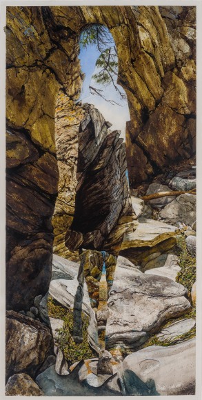 a watercolor painting by Colin Hunt of a silhouette's void in a landscape