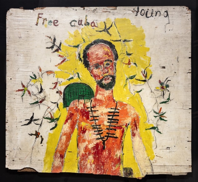 Purvis Young (1943&ndash;2010), &quot;Antonia Maceo&mdash;Free Cuba,&quot; early 1970s. Paint on wood board, 36 x 40 in.