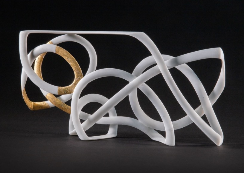 Elizabeth Turk (b. 1961), &quot;Passage 2,&quot; 2015&ndash;22. Marble and gold leaf, 7 /1/2 x 14 1/2 x 2 in.