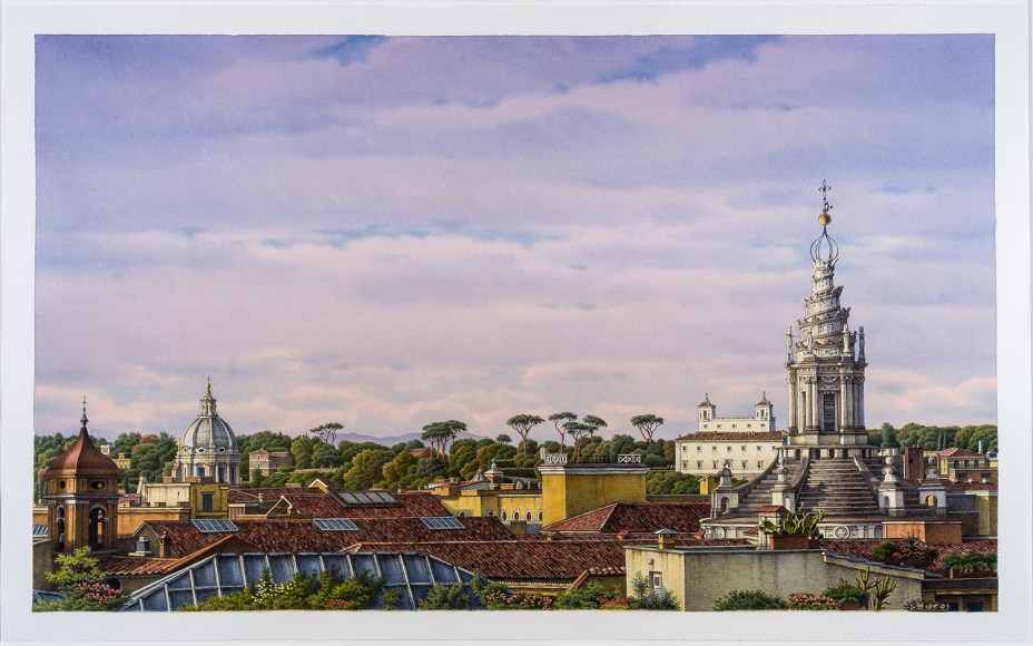 Rome Rooftops II, 2015, Watercolor over graphite on paper, 30 x 50 in. 