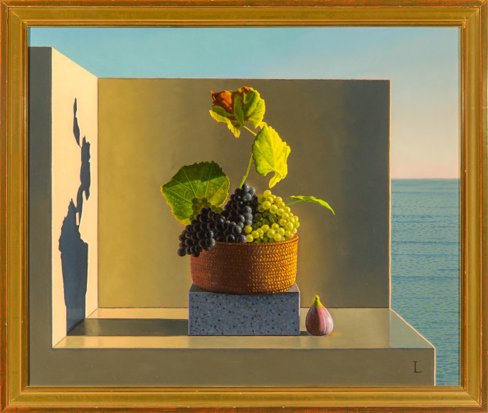 David Ligare (b. 1945)  Offering: Grapes &amp; Fig, 2023  Oil on canvas, 20 x 24 in.
