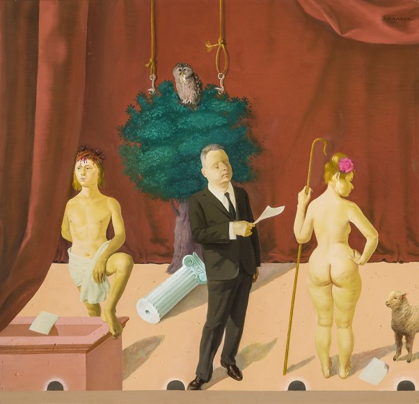The Play, 1990.  Oil on canvas, 20 x 17 in.