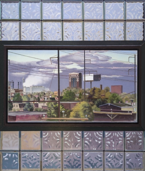 JOHN MOORE (b. 1941), Bridge Street, 2016. Oil on canvas, 50 x 42 in.