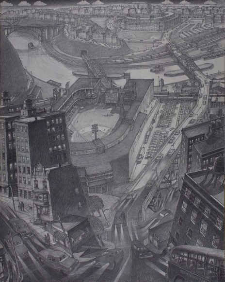 Coogan's Bluff, 2014, Charcoal on paper, mounted on board, 60 x 48 in. 