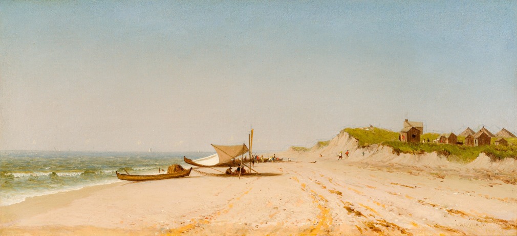 SANFORD ROBINSON GIFFORD (American, 1823–1880), "Long Branch Beach," 1867. Oil on canvas, 9 x 19 1/2 in.
