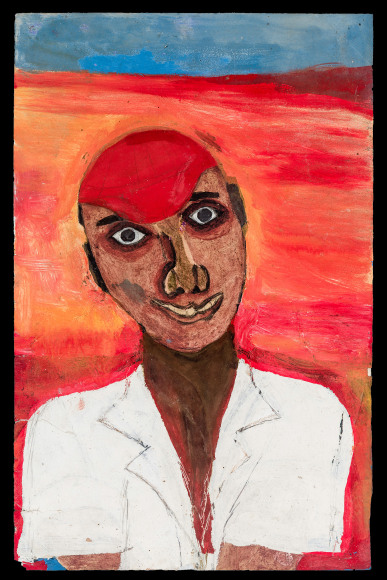 a painting by self-taught artist Frank Walter of a cricket player