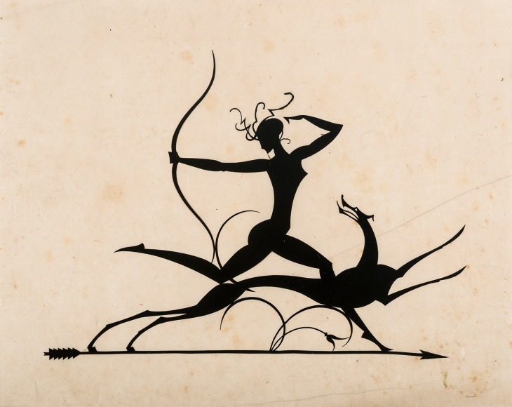 HUNT DIEDERICH (1884–1953). Diana with Hound. Paper cutout, 12 x 14 1/2 in.