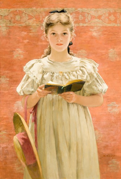 WALTER MACEWEN (1860–1943), "Girl Standing with Book," about 1900–20. Oil on canvas, 34 1/2 x 24 in