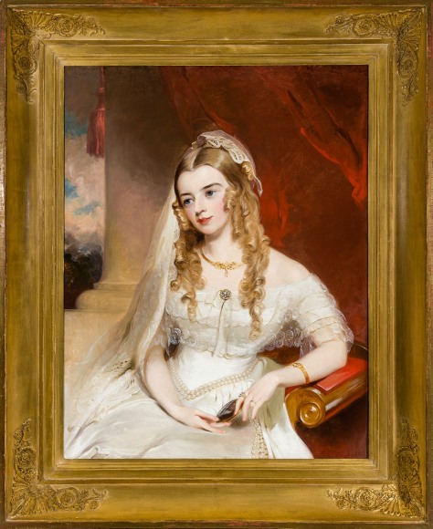THOMAS SULLY (1783–1872), Portrait of Mrs. Joseph Merrefield (née Rebecca Janney of Baltimore), 1849. Oil on canvas, 36 x 28 in. Showing Neo-Classical style gilded frame.