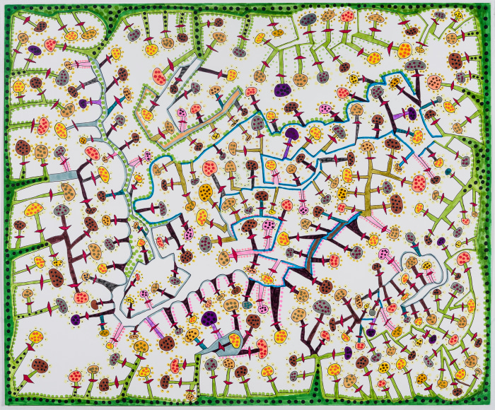 an abstract, maze-like drawing by self-taught artist Jeanne Brousseau