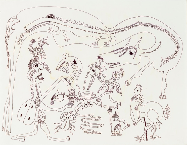 a fantastical drawing of a horse and other animals by self-taught artist Jeanne Brousseau