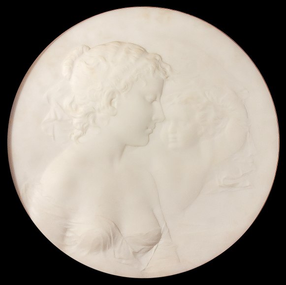 THOMAS BALL (1819&ndash;1911), &quot;Whispering Zephyr,&quot;&nbsp;c. 1884. Marble relief, 20 in. diameter