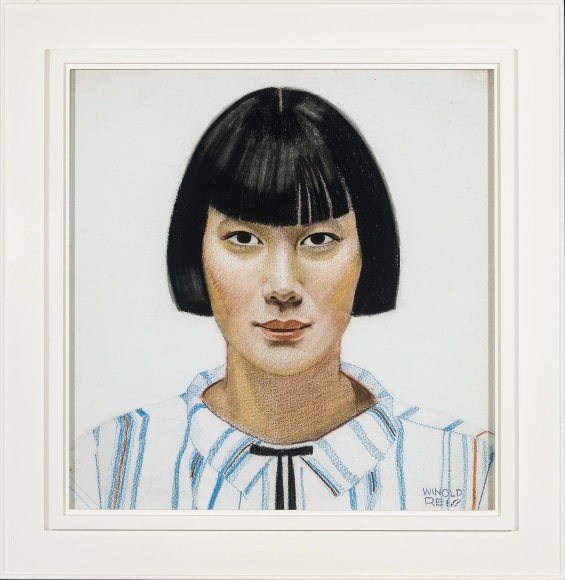 Winold REISS (1886–1953), "Japanese Girl." Pastel on Whatman board, 15 1/8 x 14 5/8 in. Showing white painted Modernist frame.