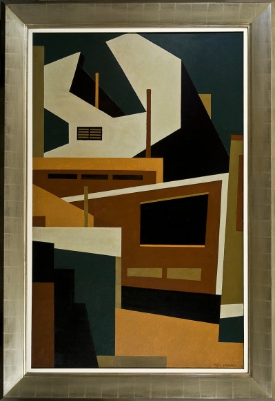 NILES SPENCER (1893–1952), In Fairmont, 1951 Oil on canvas, 65 1/2 x 41 1/2 in. Showing frame.