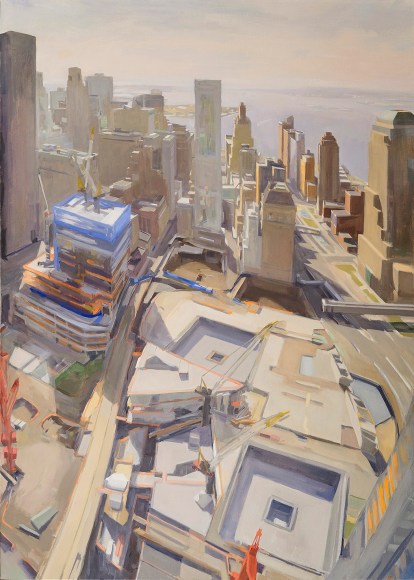 Diana Horowitz (b. 1958), "World Trade Center Reflecting Pools and Harbor #2," 2011. Oil on linen, 42 x 30 in.