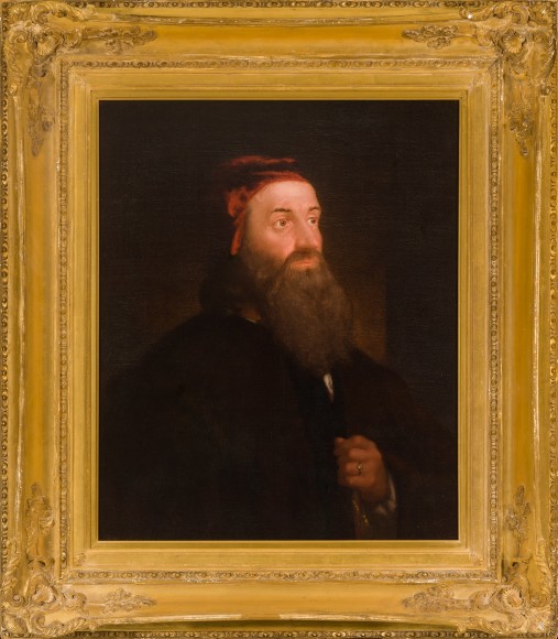 WASHINGTON ALLSTON (1779–1843, "Head of a Jew," 1817. Oil on canvas, 30 x 25 in. Showing period gilded cove frame.