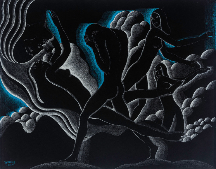 WINOLD REISS (1886–1953), "Expulsion from the Garden," n.d. Pastel on black paper, 20 x 25 5/8 in.