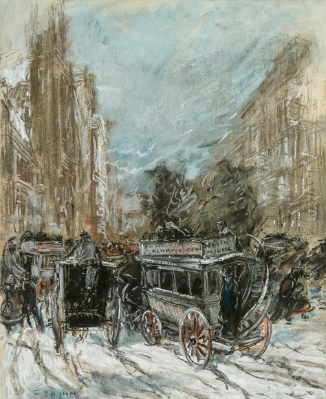 EVERETT SHINN (American, 1873&ndash;1953), &quot;Fifth Avenue,&quot; 1900. Pastel on paper, 20 x 16 in.