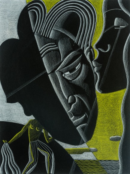 WINOLD REISS (1886–1953), "Untitled (Male and Female Faces, a Study)." Pastel on black paper, 11 7/8 x 8 7/8 in.