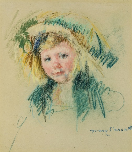 Mary Cassatt (1844&ndash;1926). Sara in a Bonnet With a Plum Hanging Down at Left (No. 2), about 1906&ndash;07. Pastel on paper, 17 x 15 in.