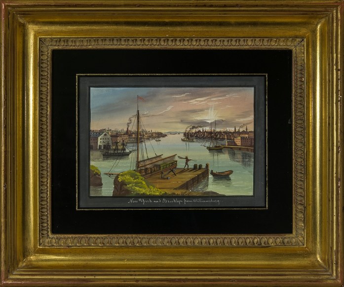 NICOLINO CALYO (1799–1884), "New York and Brooklyn from Williamsburg," about 1835–40. Gouache on paper, 6 3/8 x 8 7/8 in.