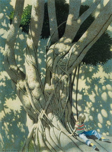 ROBERT VICKREY (1926&ndash;2011), &quot;A Green Thought,&quot; about 1999. Egg tempera on gessoed panel, 24 x 17 7/8 in.