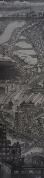 Passaic to Hackensack, 2014, Charcoal on paper, mounted on board, 72 x 18 in. 
