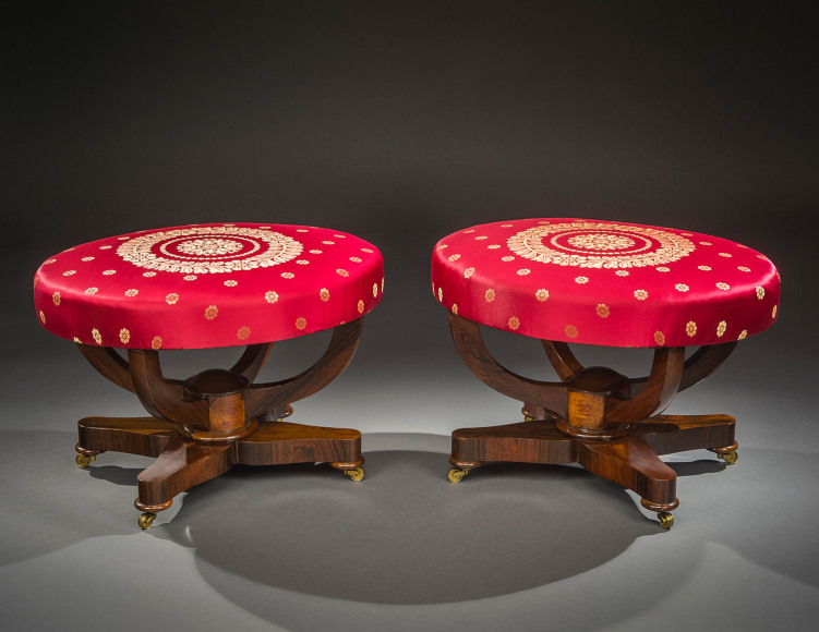 Pair Oval Double Curule Benches, about 1835