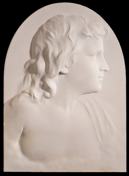 ERASTUS DOW PALMER (1817&ndash;1904), &quot;Portrait of Walter Launt Palmer (at Age Seventeen),&quot; 1871. Marble relief, arched top, 19 x 13 1/2 in.